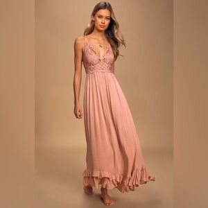 Free People Lace Maxi Slip Dress in Rose